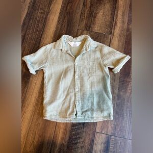H&M Sage Green Button Down Collard Textured Short Sleeve Shirt Size 3T